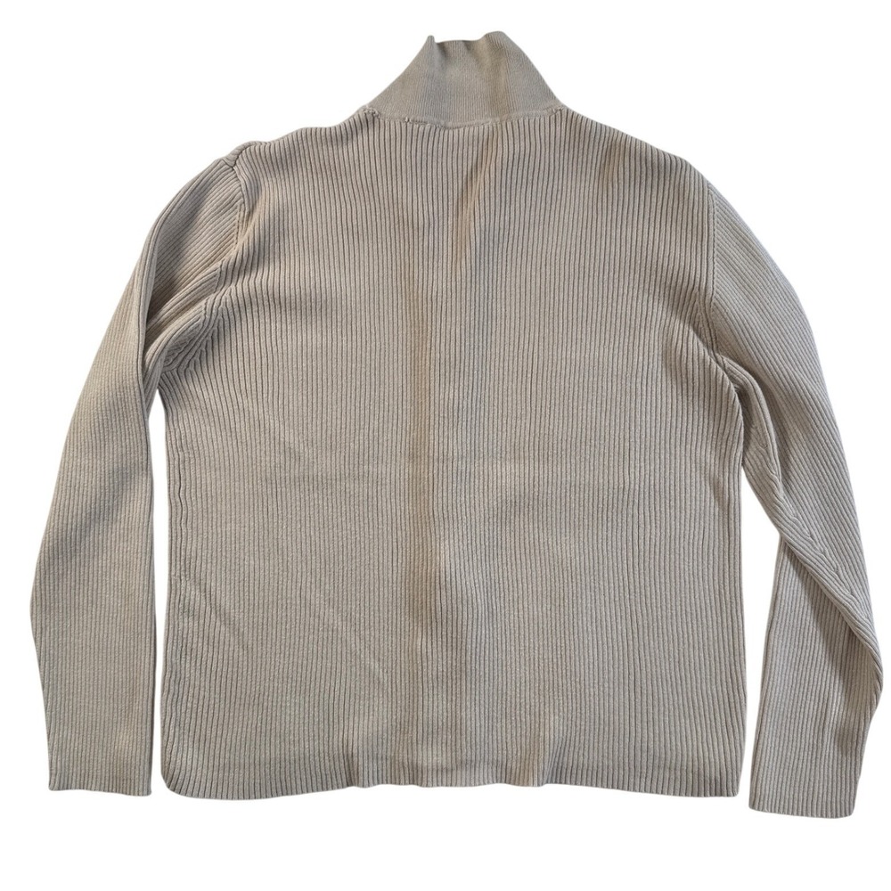 CW Womens Beige‎ Ribbed Knit Cotton Collared Zip Up Sweater Top Pockets Medium - Picture 7 of 7